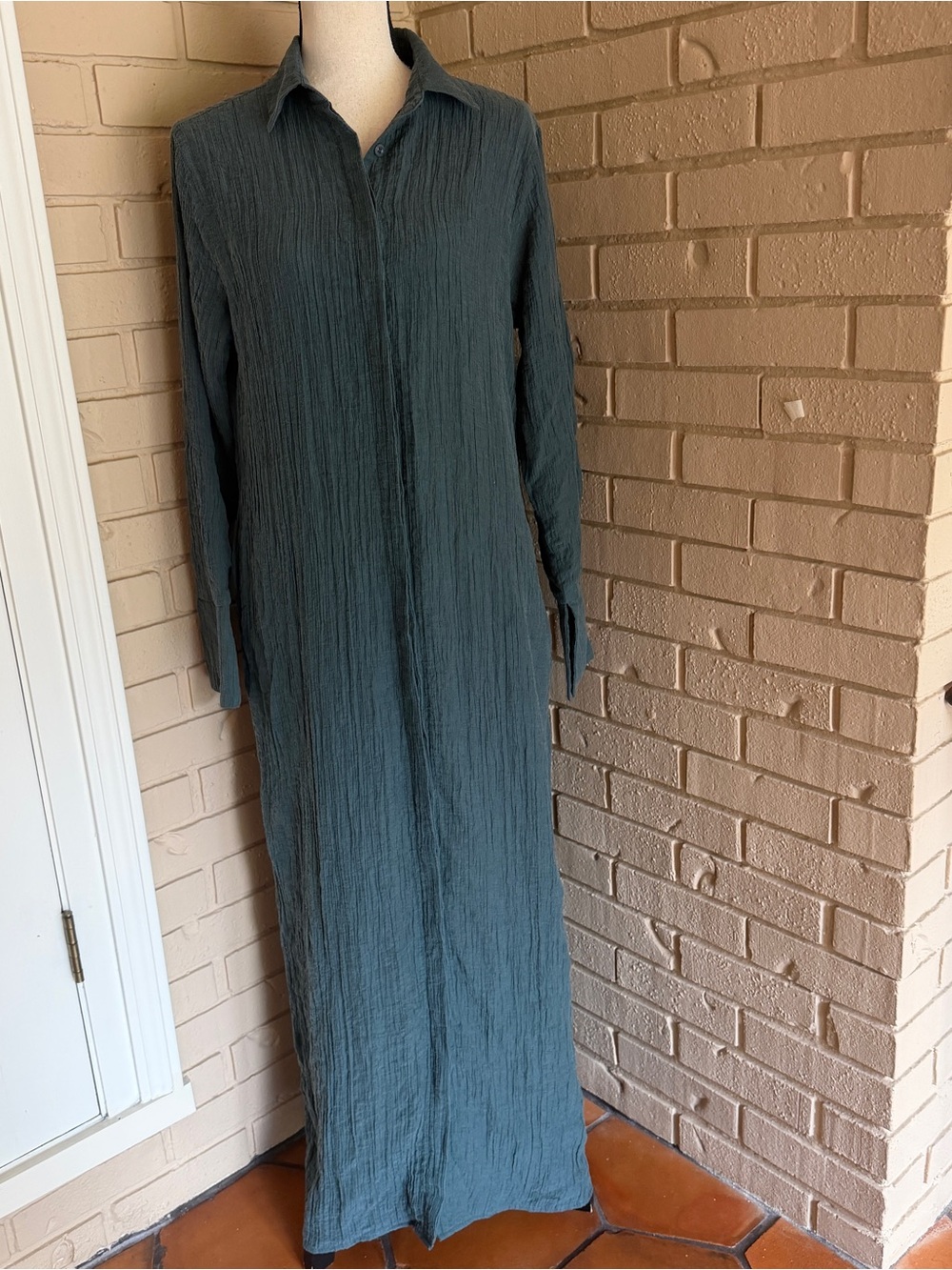 Veiled New York Crinkle Button Front Maxi Dress Artsy Lagenlook Minimalist M